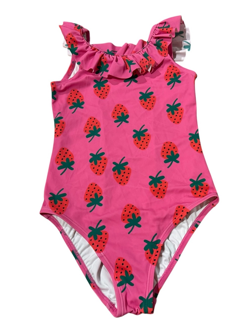 Hanna Andersson Strawberry Ruffle Detail One Piece Swimsuit Size 12